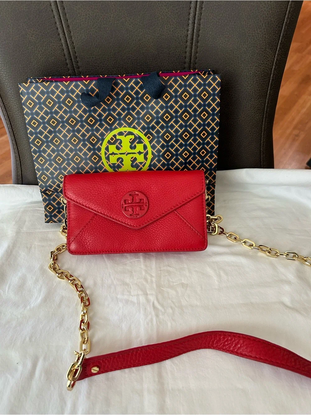 Tory Burch Mini Red Leather Wallet Envelope Crossbody